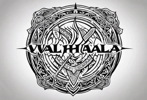 Valhalla round shield fire sword tattoo idea