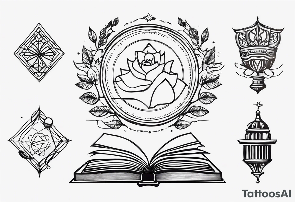Книги, бокал вина, самолёт, путешествия tattoo idea