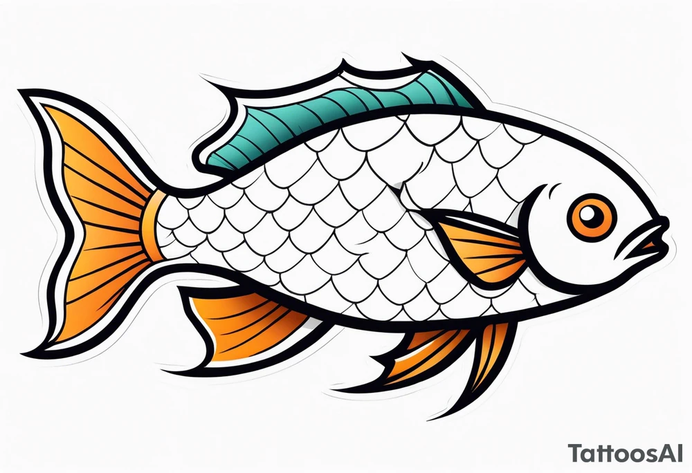 Aggressive looking minimalist cartoon fish tattoo idea