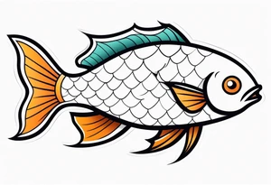 Aggressive looking minimalist cartoon fish tattoo idea