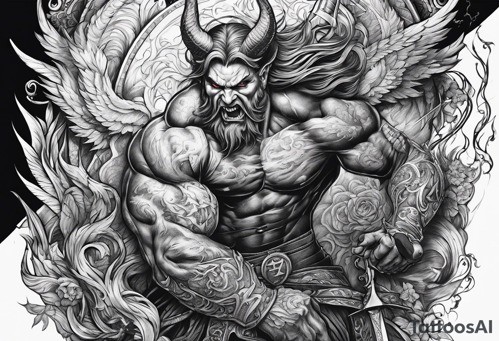 Satan getting stabbed in the back tattoo idea