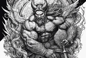 Satan getting stabbed in the back tattoo idea