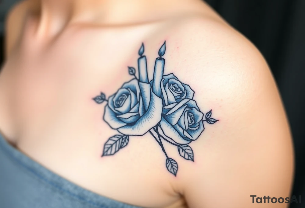 Blue, 2 roses, 2 candles tattoo idea