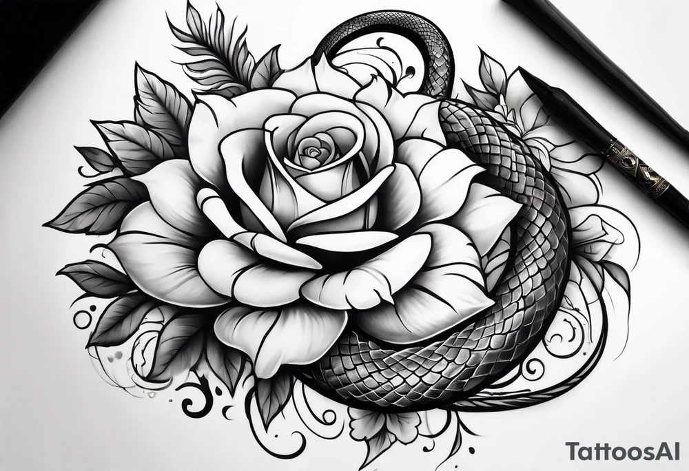 Arm tattoo with a snake and pretty flowers and smoke tattoo idea
