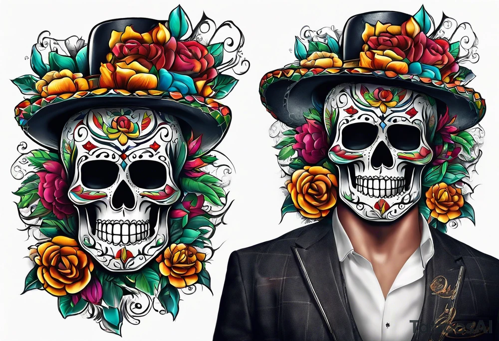 Mexico day of dead  man standing
 drink horizontal tattoo idea