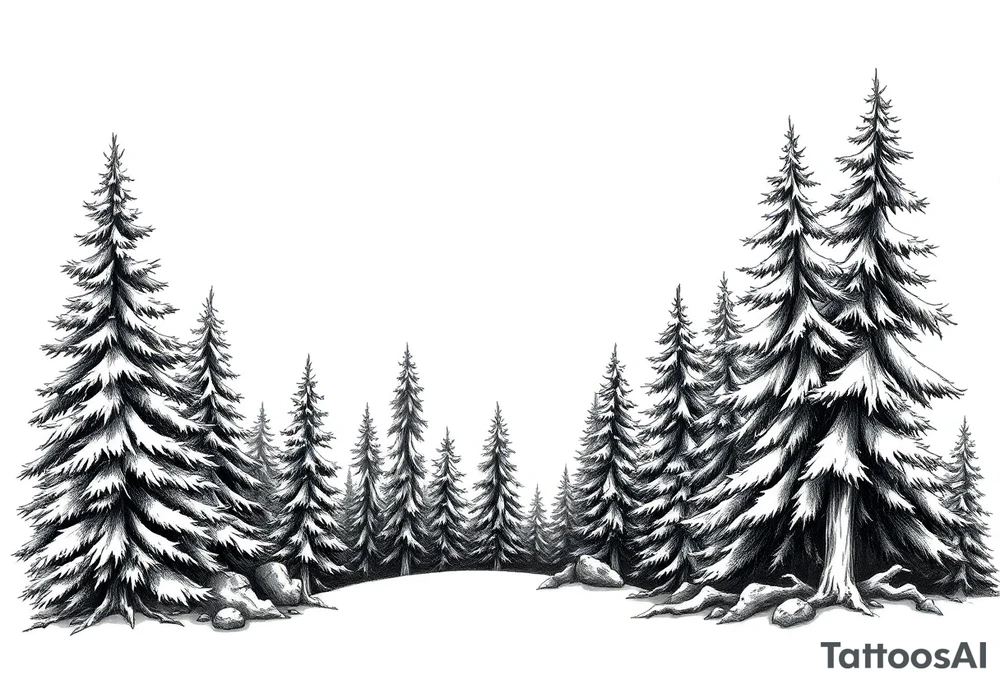 Coniferous forest the trees are black and gray tattoo idea Coniferous forest the trees are black and gray tattoo idea