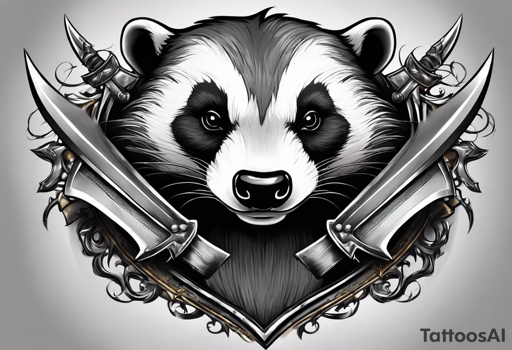 Draw me badger with aggressive full body, killer face with cute smile, very long nails and he attacks like a Turkish gladiator to enemy and also he has very deadly looking. The only weapon is his braveness he fights with his nails. Everybody scares after their first sight. tattoo idea