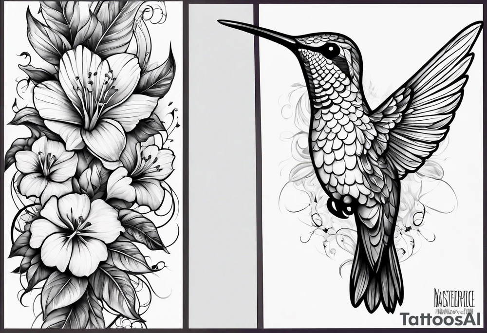 Hummingbird flowers forearm tattoo idea