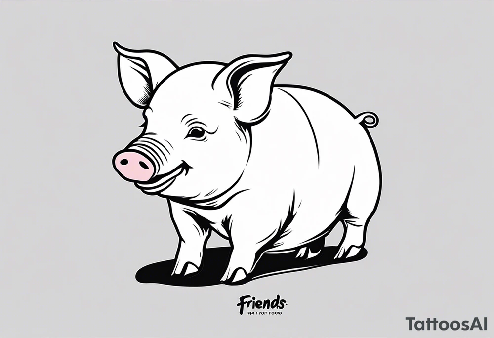 simple drawing of piglet or pig with text: "Friends. Not Food" included.
draw with very thin lines and no shading tattoo idea