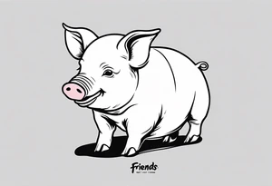 simple drawing of piglet or pig with text: "Friends. Not Food" included.
draw with very thin lines and no shading tattoo idea