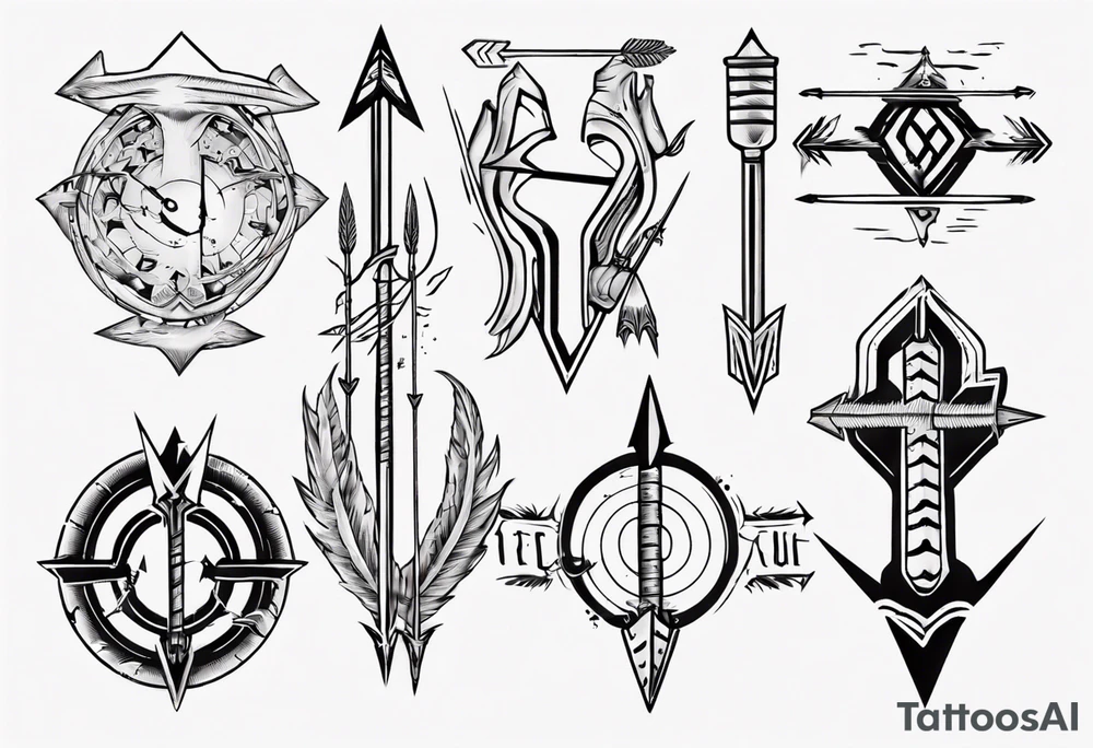 Arrow including symbols for temperance wisdom courage justice tattoo idea