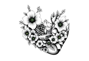 vintage bouquet of flowers , 
 river flower through a mountain with green eyes in it American flag wrapped around arm vintage car parts incorporated tattoo idea
