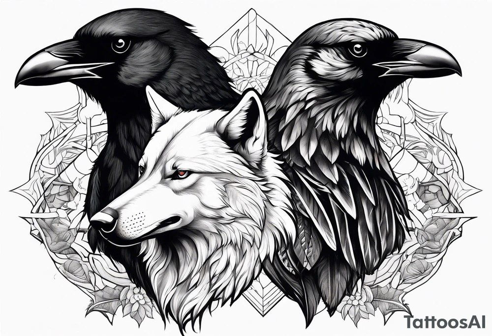 Crow and wolf tattoo idea