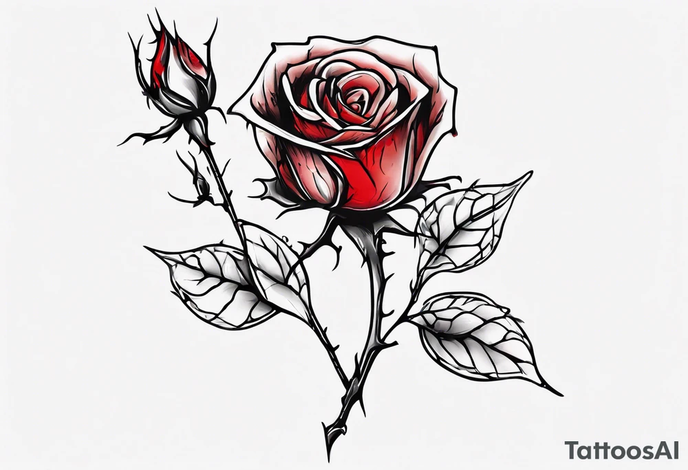 a one-line rose, add some splattered red blood and thorns, small, with stem tattoo idea
