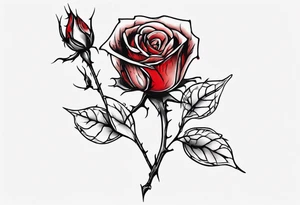 a one-line rose, add some splattered red blood and thorns, small, with stem tattoo idea