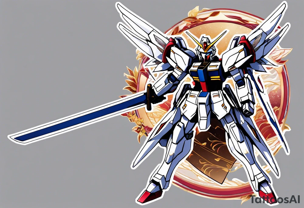 would like a gundam wing wing zero embedded with samurai background tattoo idea