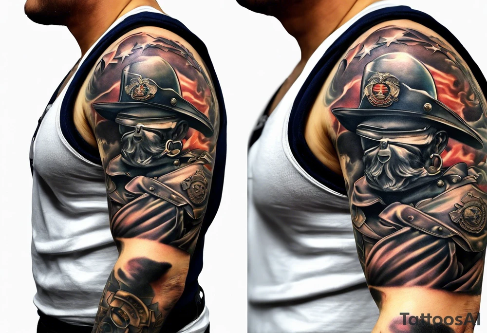 Marine corps veteran full sleeve tattoo idea