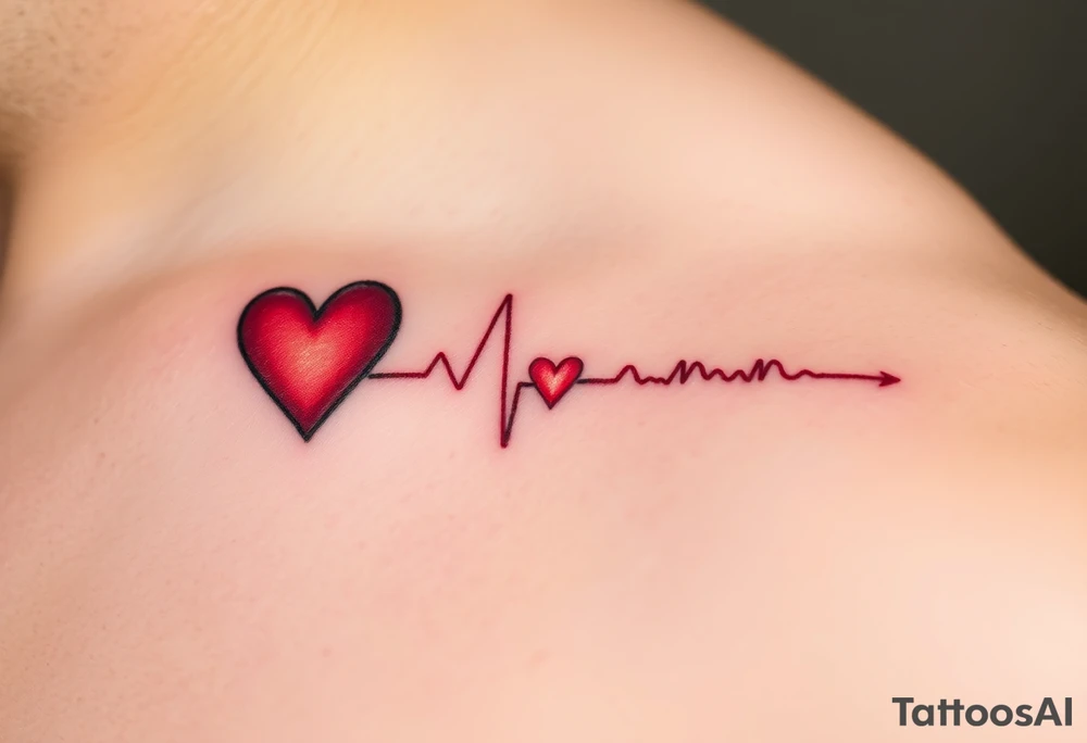 A heartbeat line transforming into the baby’s name, ending with a tiny heart symbolizing the love that began the moment they were born (deep red with subtle gold highlights) tattoo idea