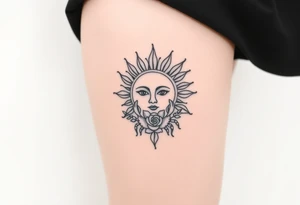 Traditional old
School sun with simple face two eyes, Sun, rose and crab old school style henna style tattoo idea