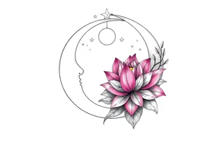 crescent floral moon with lotus flower and celestial tattoo idea