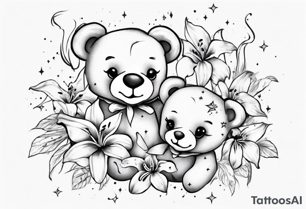 Teddy bear Lily galaxy tattoo idea
