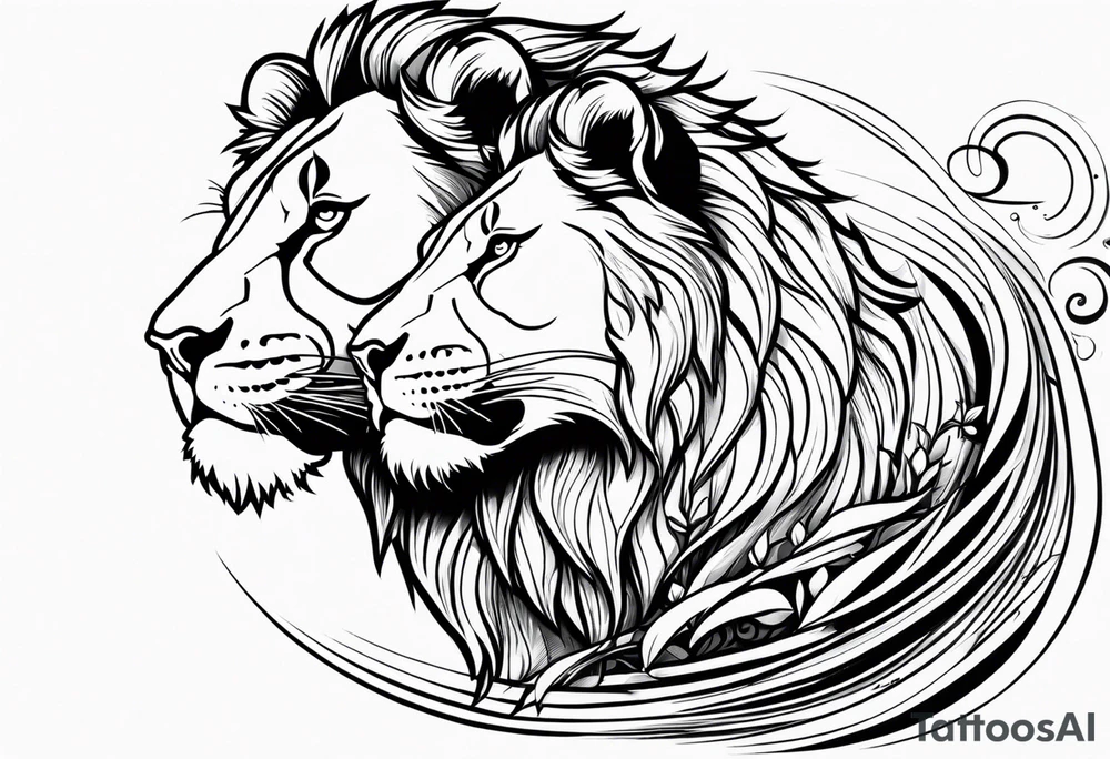 Realistic lion and lioness 
bonding tattoo idea