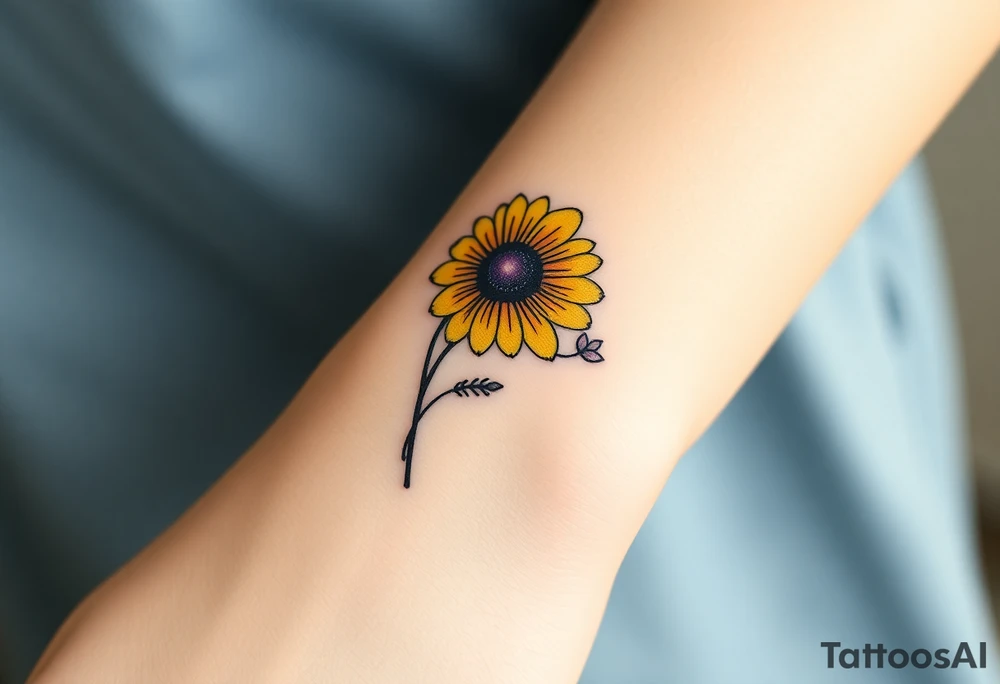 Yellow daisy Purple Hearts in heaven tattoo idea