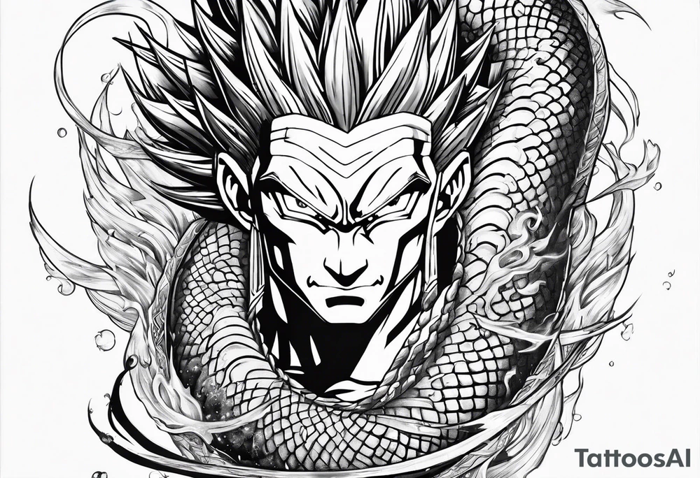 Future trunks sword with shenron spiraling around it tattoo idea