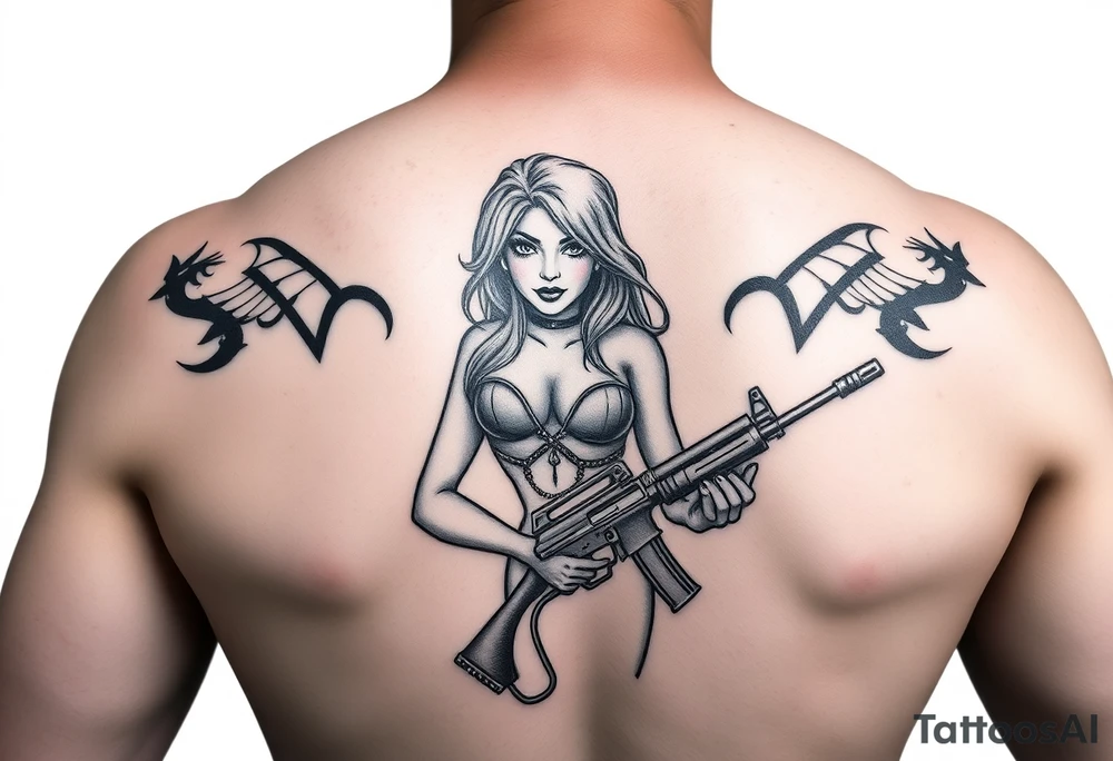 Gangster Pin up girl with ak 47 and a uzi tattoo idea