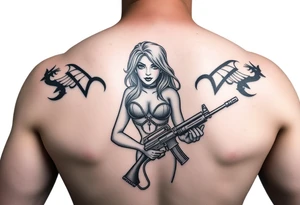 Gangster Pin up girl with ak 47 and a uzi tattoo idea