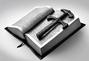 An opened bible with a battle Axe tattoo idea