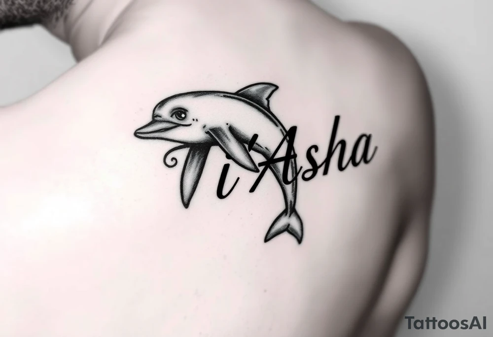 The name Ti'Asha with a dolphin for my mom favorite animal with the tattoo being somewhere on the arm or bicep tattoo idea
