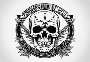 a SKULL tattoo with the overhead text saying "COWBOYS FROM HELL" and the bottom text saying "ARLINGTON, TX" tattoo idea