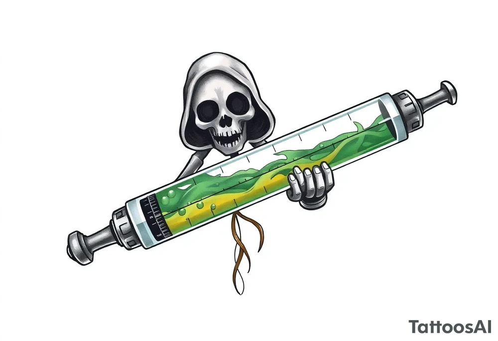 Syringe full of meth potion makes reaper superpowerful tattoo idea
