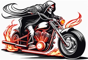 Grim Reaper on motorcycle on fire with red glowing eyes tattoo idea