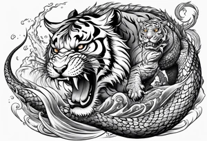 Tiger fighting a water dragon tattoo idea