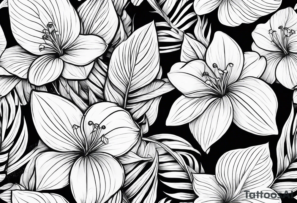 trillium flowers, sword fern, long style tattoo idea