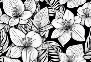 trillium flowers, sword fern, long style tattoo idea