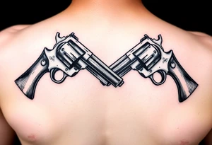 2 revolvers with wooden handles pointing down with barrels crossing one another tattoo idea