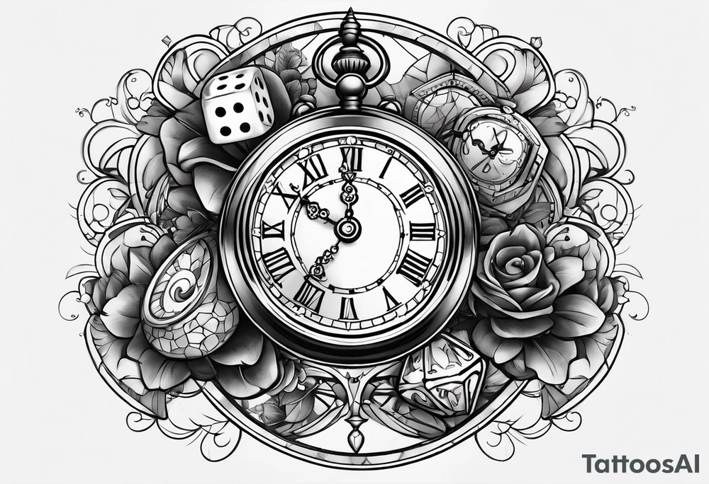 Time piece clock with dice smoked up tattoo idea