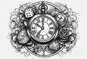 Time piece clock with dice smoked up tattoo idea