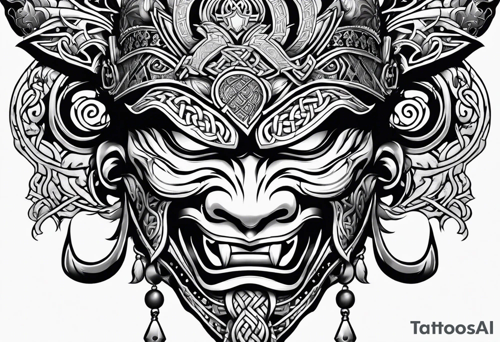 Oni mask in celtic style tattoo idea