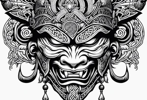 Oni mask in celtic style tattoo idea