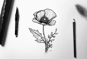 Poppy flower growing from a rock and roots grow down rock tattoo idea