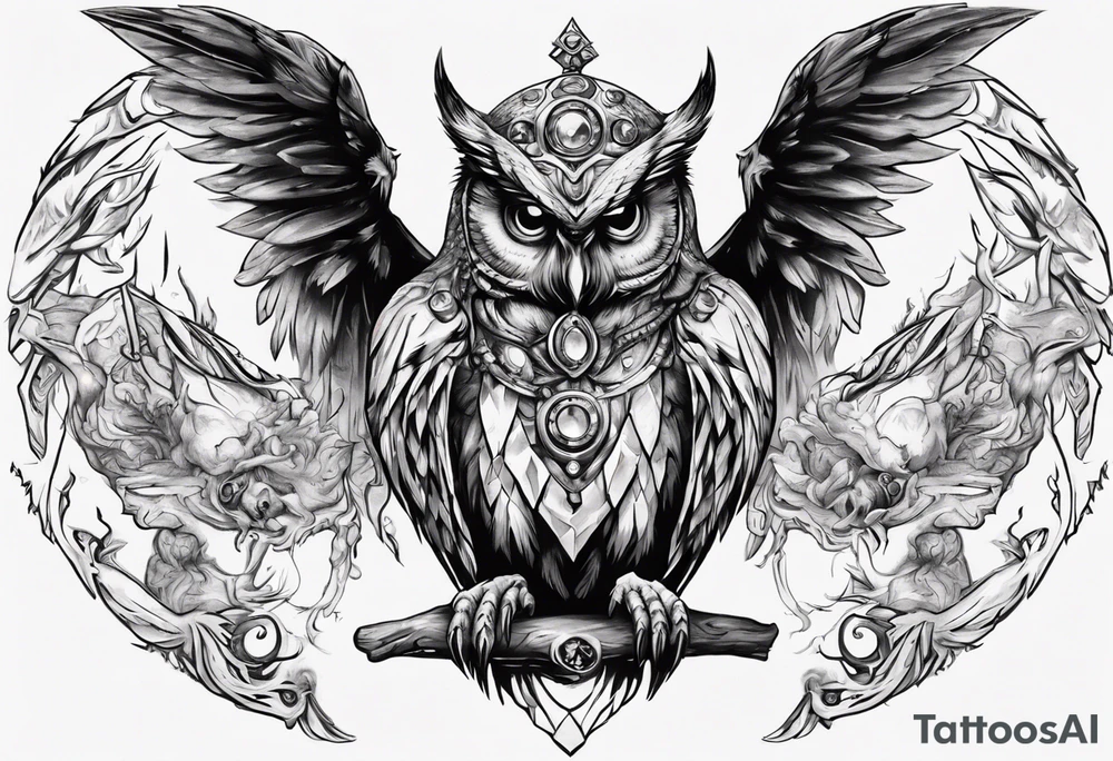 The Demon Owl Stolas, a Prince of Hell who is obsessed with gems, knowledge of astrology and poisonous gems. tattoo idea