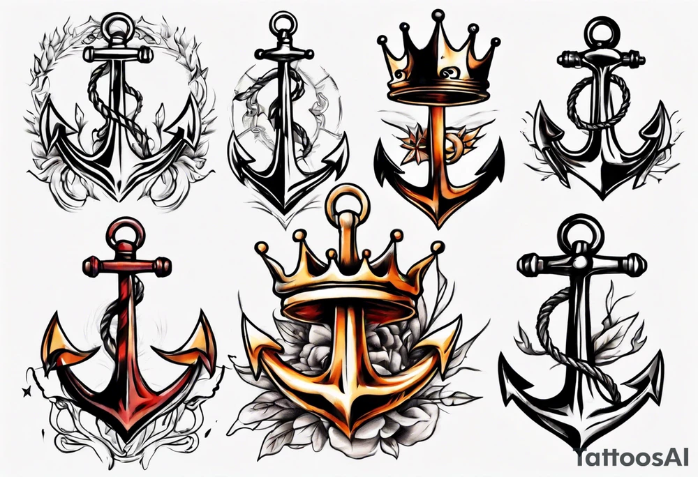 Anchor with a crown on top tattoo idea