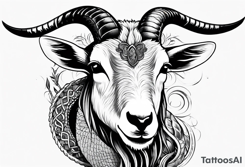Image of a goat combined with a Snake. The 2 pairs of horns are the snake. tattoo idea