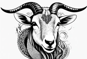 Image of a goat combined with a Snake. The 2 pairs of horns are the snake. tattoo idea