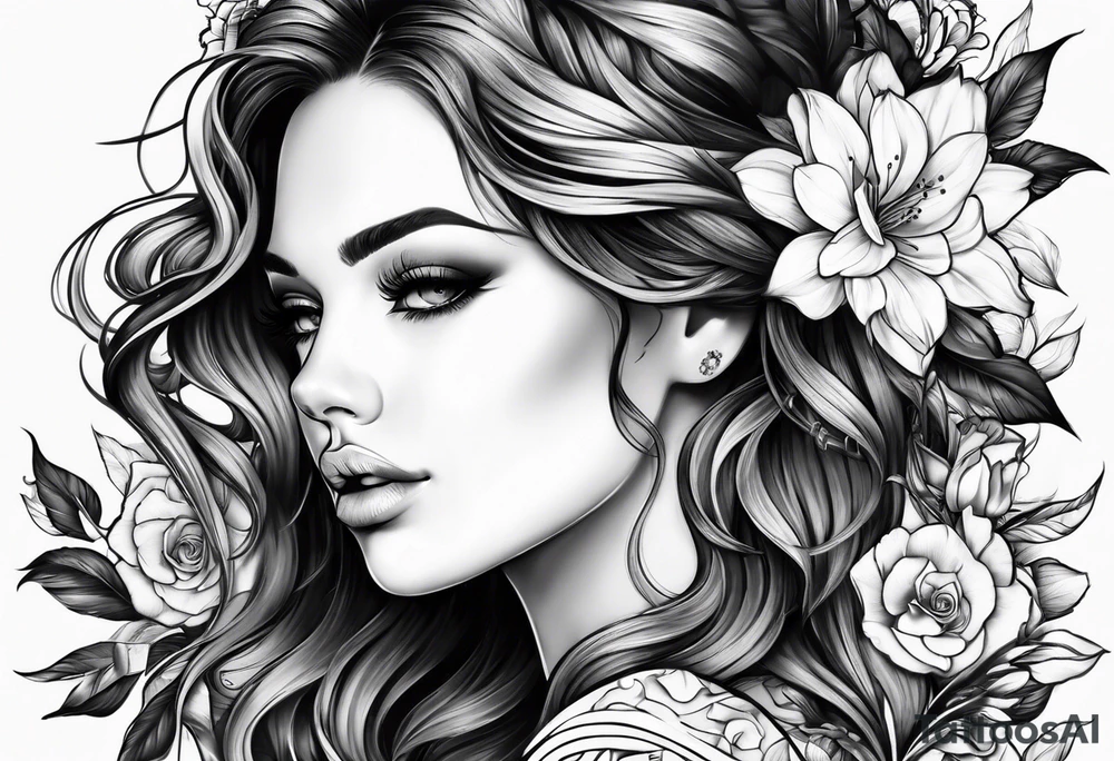 Girl flowers tattoo idea