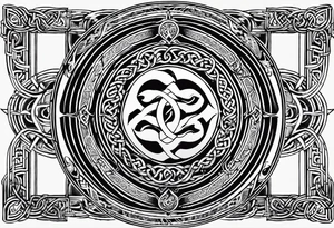 A tattoo in Celtic style with a sun and a moon the tattoo must have a long shape and I want a snake running trough it tattoo idea
